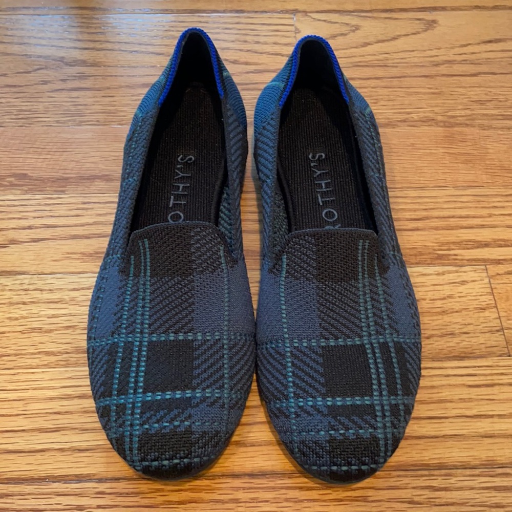Rothy’s navy plaid loafers